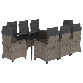 vidaXL 9-tlg. Garten-Essgruppe mit Kissen Grau Poly Rattan