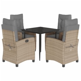 vidaXL 5-tlg. Garten-Essgruppe mit Kissen Beigemischung Poly Rattan