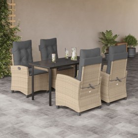 vidaXL 5-tlg. Garten-Essgruppe mit Kissen Beigemischung Poly Rattan