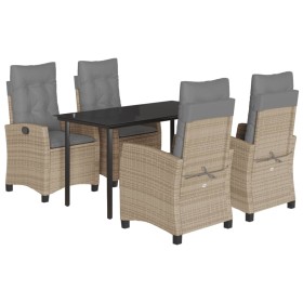 vidaXL 5-tlg. Garten-Essgruppe mit Kissen Beigemischung Poly Rattan