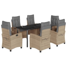 vidaXL 7-tlg. Garten-Essgruppe mit Kissen Beigemischung Poly Rattan