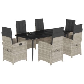vidaXL 7-tlg. Garten-Essgruppe mit Kissen Hellgrau Poly Rattan