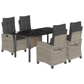 vidaXL 5-tlg. Garten-Essgruppe mit Kissen Hellgrau Poly Rattan