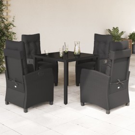 vidaXL 5-tlg. Garten-Essgruppe mit Kissen Schwarz Poly Rattan