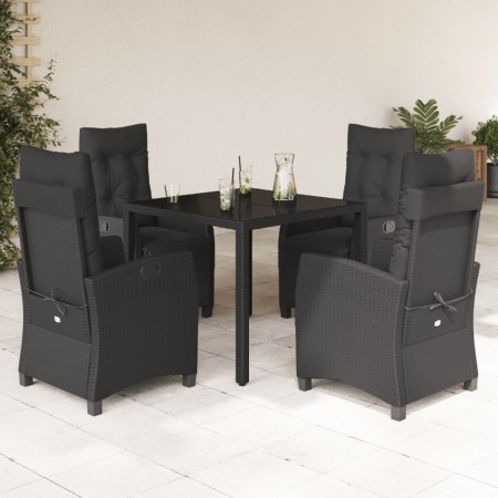 vidaXL 5-tlg. Garten-Essgruppe mit Kissen Schwarz Poly Rattan