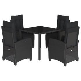 vidaXL 5-tlg. Garten-Essgruppe mit Kissen Schwarz Poly Rattan
