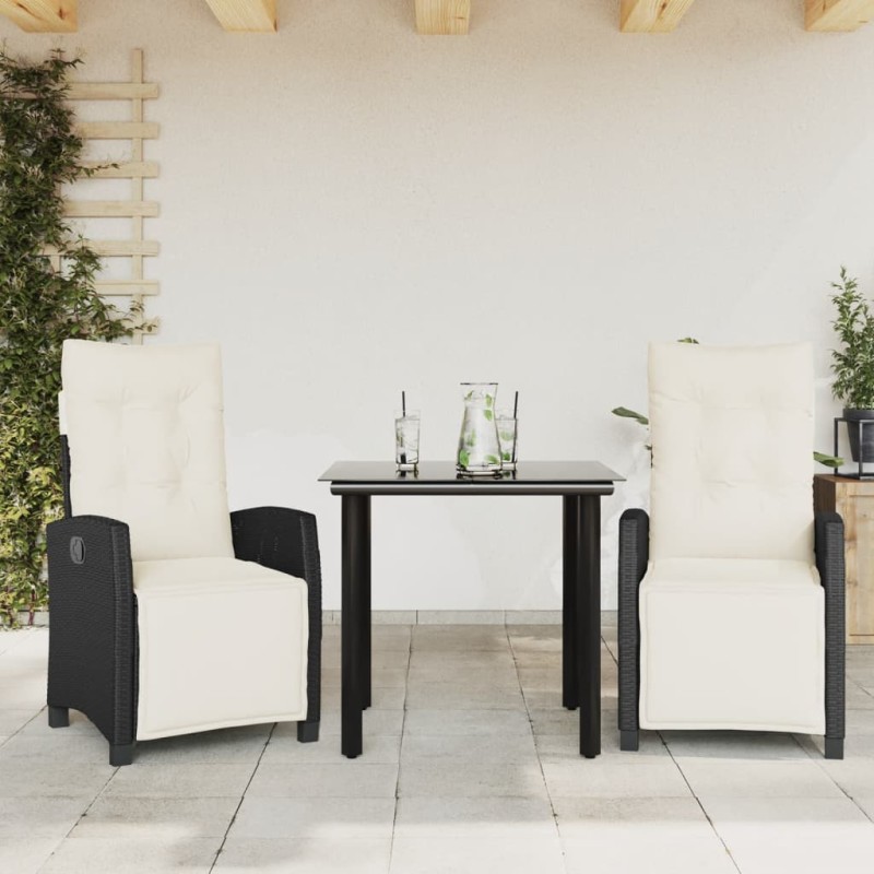 vidaXL 3-tlg. Garten-Essgruppe mit Kissen Schwarz Poly Rattan vidaXL 3-tlg. Garten-Essgruppe mit Kissen Schwarz Poly Rattan