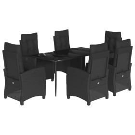 vidaXL 7-tlg. Garten-Essgruppe mit Kissen Schwarz Poly Rattan