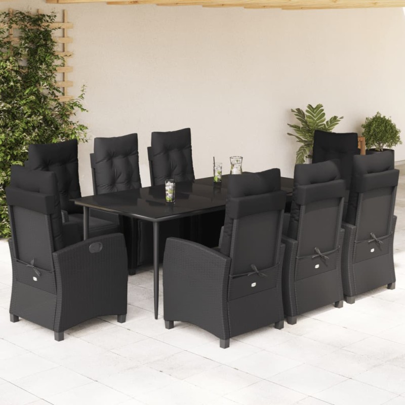 vidaXL 9-tlg. Garten-Essgruppe mit Kissen Schwarz Poly Rattan vidaXL 9-tlg. Garten-Essgruppe mit Kissen Schwarz Poly Rattan