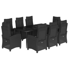 vidaXL 9-tlg. Garten-Essgruppe mit Kissen Schwarz Poly Rattan
