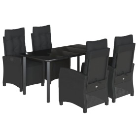 vidaXL 5-tlg. Garten-Essgruppe mit Kissen Schwarz Poly Rattan
