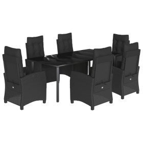 vidaXL 7-tlg. Garten-Essgruppe mit Kissen Schwarz Poly Rattan