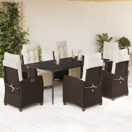 vidaXL 7-tlg. Garten-Essgruppe mit Kissen Braun Poly Rattan