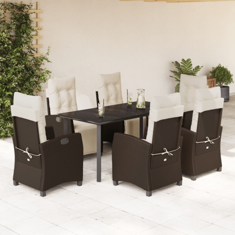 vidaXL 7-tlg. Garten-Essgruppe mit Kissen Braun Poly Rattan vidaXL 7-tlg. Garten-Essgruppe mit Kissen Braun Poly Rattan
