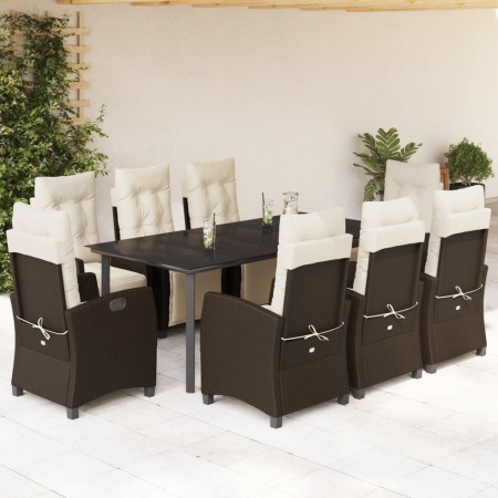vidaXL 9-tlg. Garten-Essgruppe mit Kissen Braun Poly Rattan