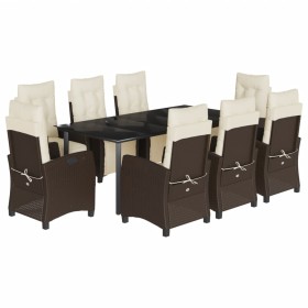 vidaXL 9-tlg. Garten-Essgruppe mit Kissen Braun Poly Rattan