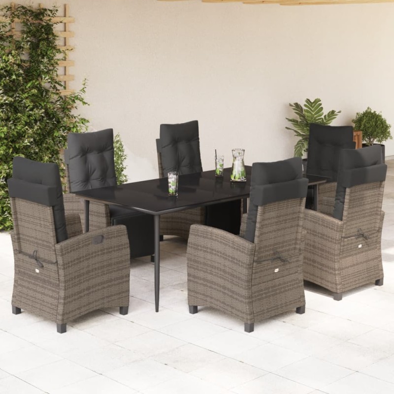 vidaXL 7-tlg. Garten-Essgruppe mit Kissen Grau Poly Rattan vidaXL 7-tlg. Garten-Essgruppe mit Kissen Grau Poly Rattan