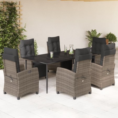 vidaXL 7-tlg. Garten-Essgruppe mit Kissen Grau Poly Rattan