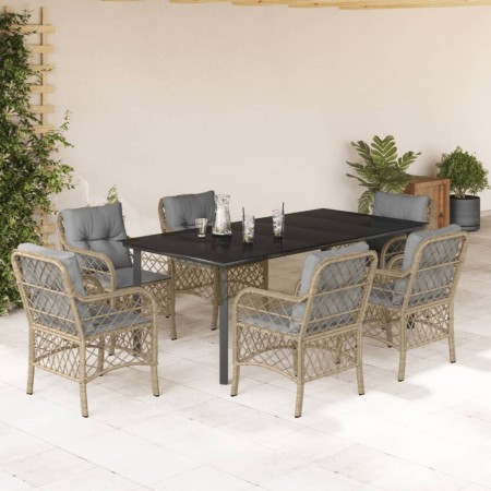 vidaXL 7-tlg. Garten-Essgruppe mit Kissen Beigemischung Poly Rattan