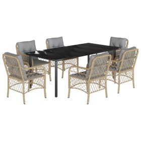 vidaXL 7-tlg. Garten-Essgruppe mit Kissen Beigemischung Poly Rattan