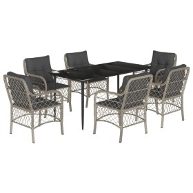vidaXL 7-tlg. Garten-Essgruppe mit Kissen Hellgrau Poly Rattan