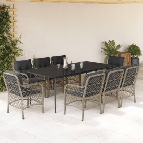 vidaXL 9-tlg. Garten-Essgruppe mit Kissen Hellgrau Poly Rattan