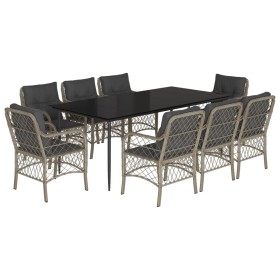 vidaXL 9-tlg. Garten-Essgruppe mit Kissen Hellgrau Poly Rattan