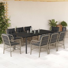 vidaXL 9-tlg. Garten-Essgruppe mit Kissen Hellgrau Poly Rattan