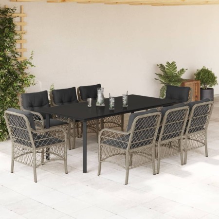 vidaXL 9-tlg. Garten-Essgruppe mit Kissen Hellgrau Poly Rattan
