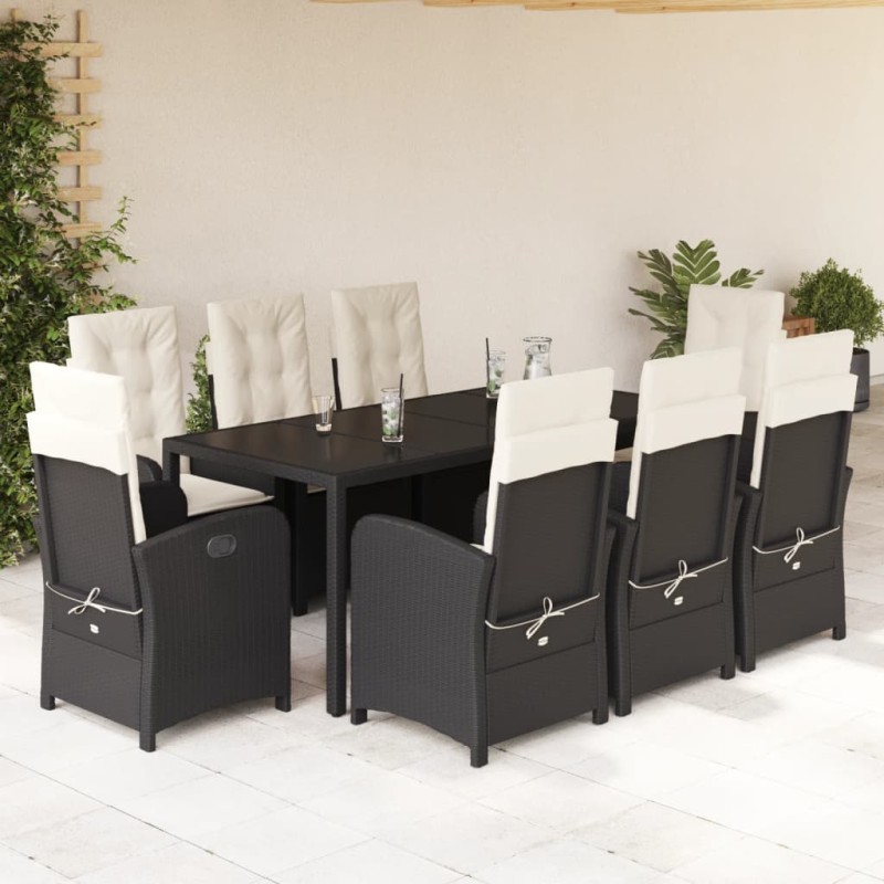 vidaXL 9-tlg. Garten-Essgruppe mit Kissen Schwarz Poly Rattan vidaXL 9-tlg. Garten-Essgruppe mit Kissen Schwarz Poly Rattan