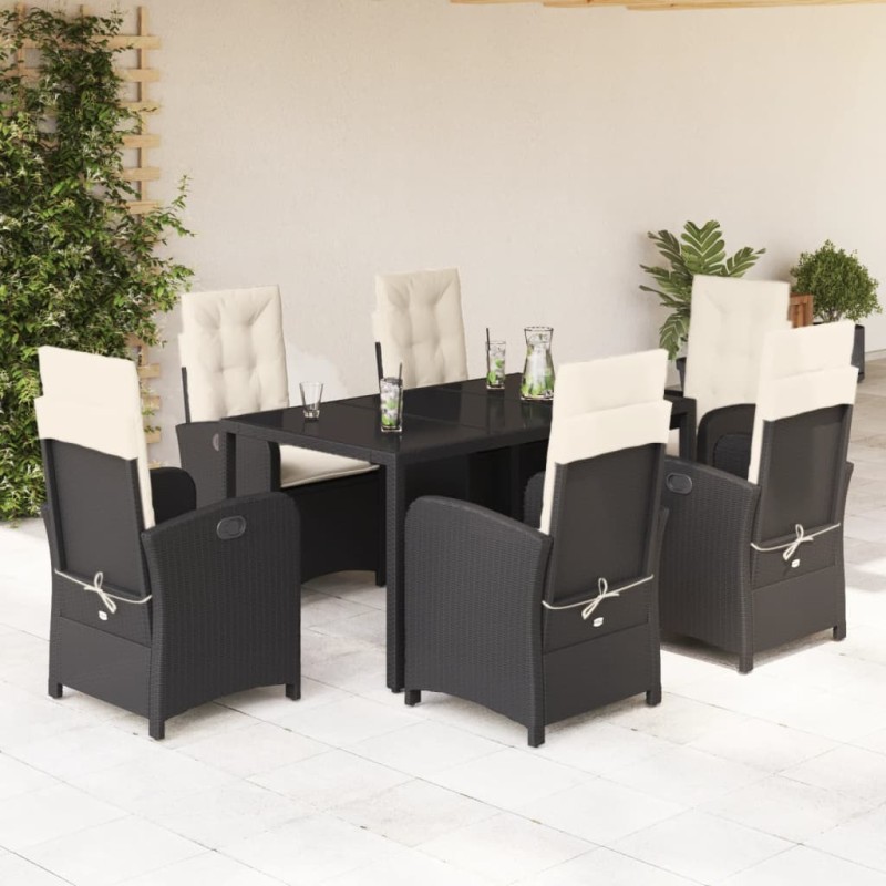 vidaXL 7-tlg. Garten-Essgruppe mit Kissen Schwarz Poly Rattan vidaXL 7-tlg. Garten-Essgruppe mit Kissen Schwarz Poly Rattan