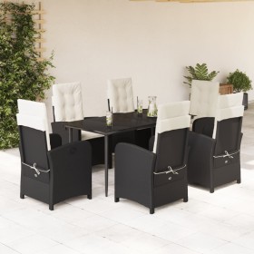 vidaXL 7-tlg. Garten-Essgruppe mit Kissen Schwarz Poly Rattan
