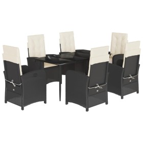 vidaXL 7-tlg. Garten-Essgruppe mit Kissen Schwarz Poly Rattan