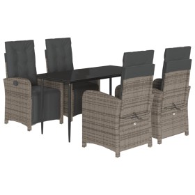 vidaXL 5-tlg. Garten-Essgruppe mit Kissen Grau Poly Rattan