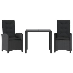vidaXL 3-tlg. Garten-Essgruppe mit Kissen Schwarz Poly Rattan