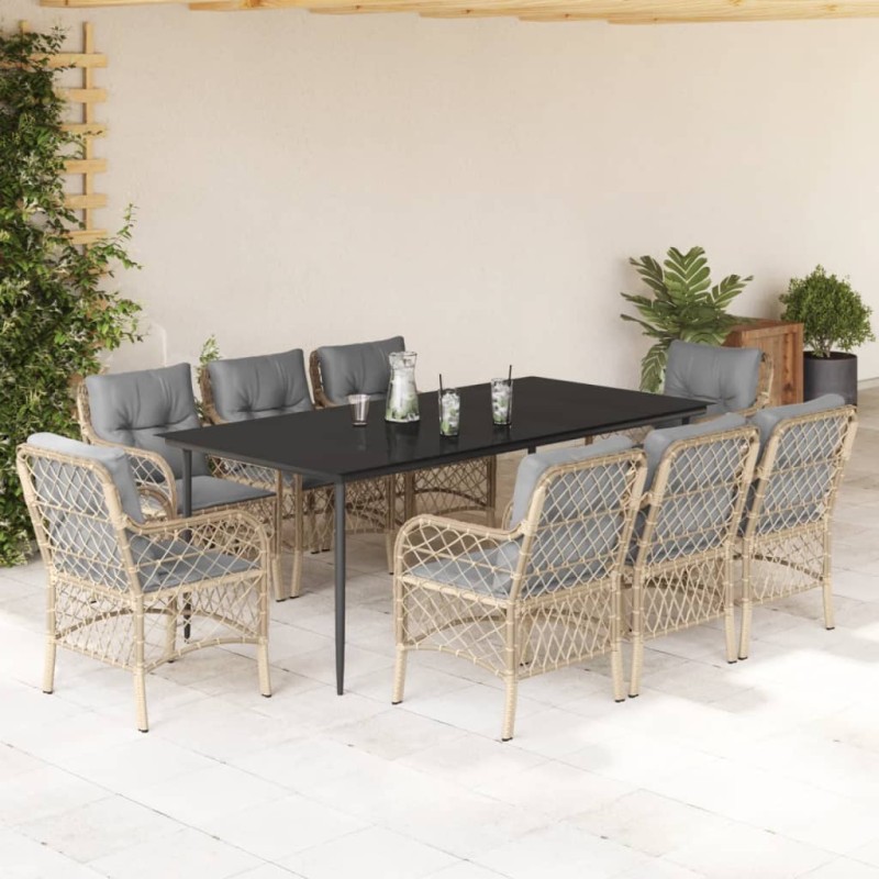 vidaXL 9-tlg. Garten-Essgruppe mit Kissen Beigemischung Poly Rattan vidaXL 9-tlg. Garten-Essgruppe mit Kissen Beigemischung Poly Rattan