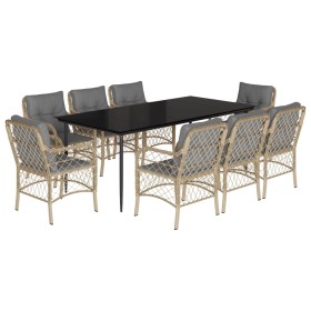 vidaXL 9-tlg. Garten-Essgruppe mit Kissen Beigemischung Poly Rattan