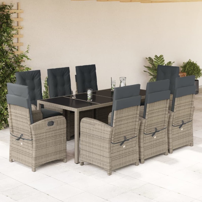 vidaXL 9-tlg. Garten-Essgruppe mit Kissen Grau Poly Rattan vidaXL 9-tlg. Garten-Essgruppe mit Kissen Grau Poly Rattan
