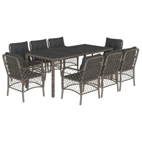 vidaXL 9-tlg. Garten-Essgruppe mit Kissen Grau Poly Rattan