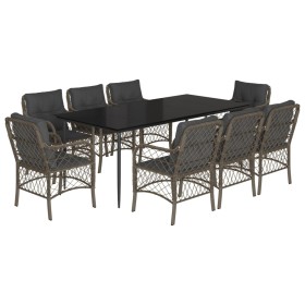 vidaXL 9-tlg. Garten-Essgruppe mit Kissen Grau Poly Rattan