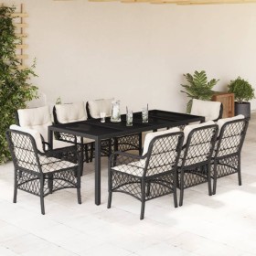 vidaXL 9-tlg. Garten-Essgruppe mit Kissen Schwarz Poly Rattan