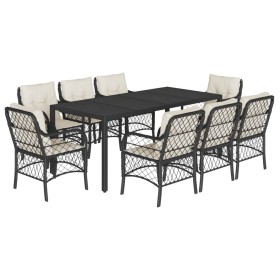 vidaXL 9-tlg. Garten-Essgruppe mit Kissen Schwarz Poly Rattan