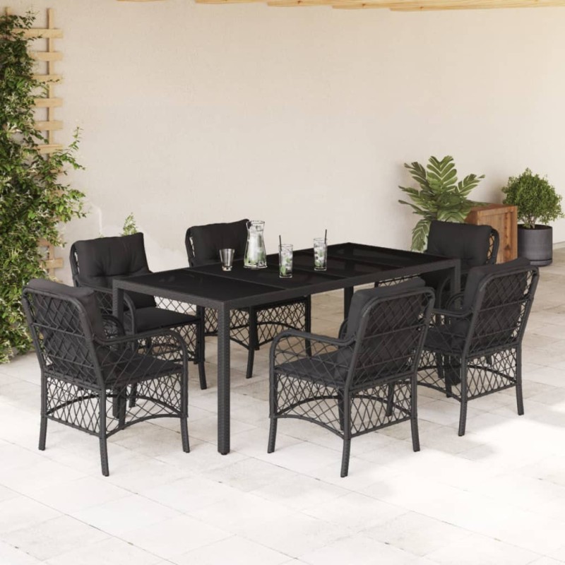 vidaXL 7-tlg. Garten-Essgruppe mit Kissen Schwarz Poly Rattan vidaXL 7-tlg. Garten-Essgruppe mit Kissen Schwarz Poly Rattan