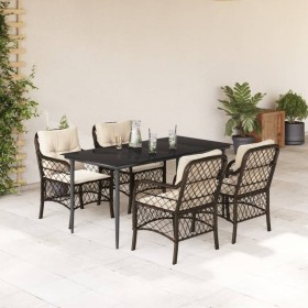 vidaXL 5-tlg. Garten-Essgruppe mit Kissen Braun Poly Rattan