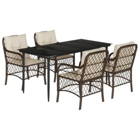 vidaXL 5-tlg. Garten-Essgruppe mit Kissen Braun Poly Rattan