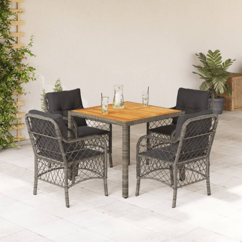 vidaXL 5-tlg. Garten-Essgruppe mit Kissen Grau Poly Rattan vidaXL 5-tlg. Garten-Essgruppe mit Kissen Grau Poly Rattan