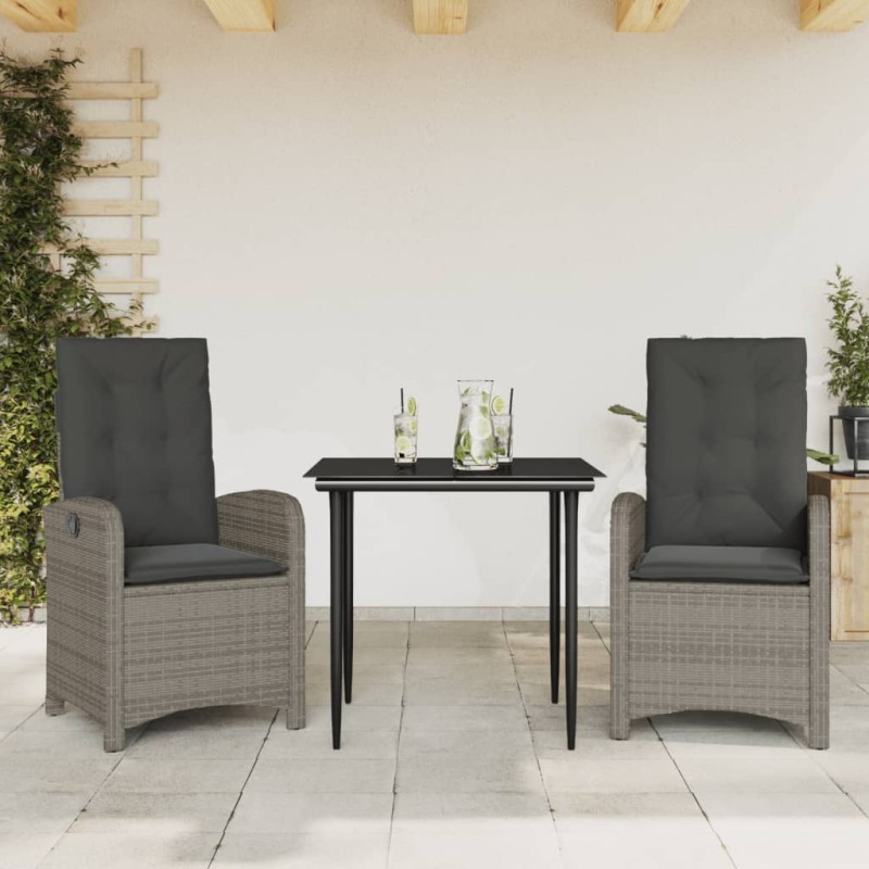 vidaXL 3-tlg. Garten-Essgruppe mit Kissen Grau Poly Rattan vidaXL 3-tlg. Garten-Essgruppe mit Kissen Grau Poly Rattan