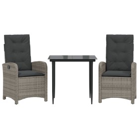 vidaXL 3-tlg. Garten-Essgruppe mit Kissen Grau Poly Rattan