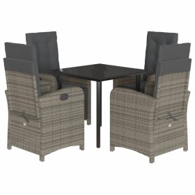 vidaXL 5-tlg. Garten-Essgruppe mit Kissen Grau Poly Rattan