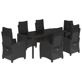 vidaXL 7-tlg. Garten-Essgruppe mit Kissen Schwarz Poly Rattan